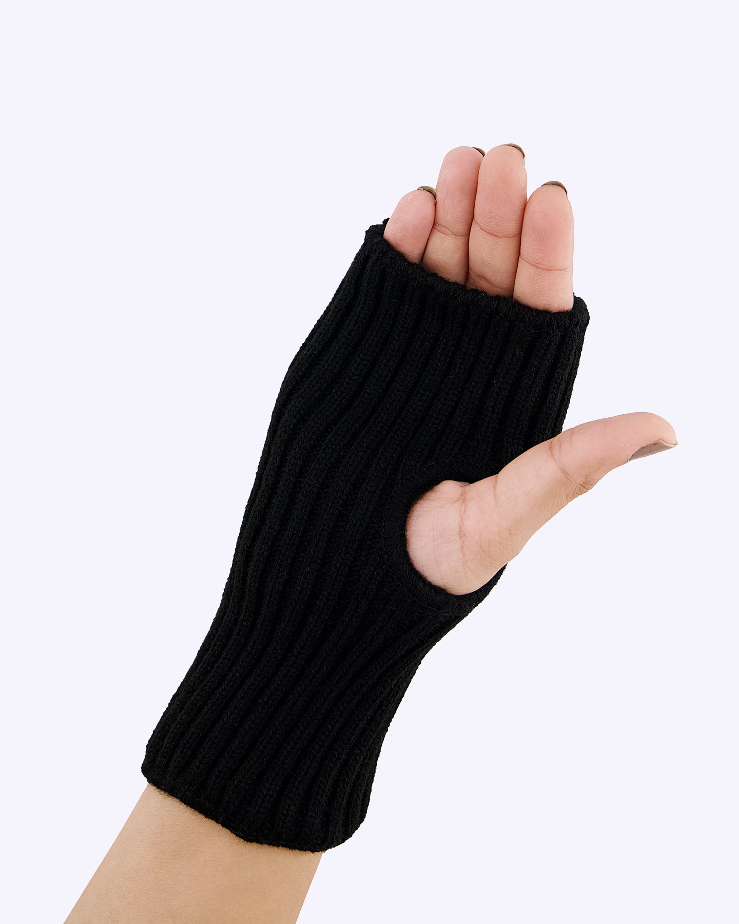 Ribbed Knit Gloves - Black