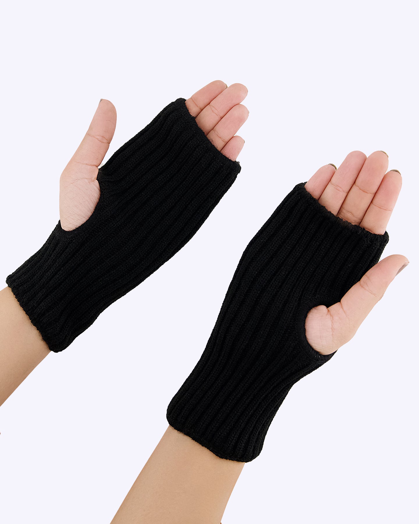 Ribbed Knit Gloves - Black