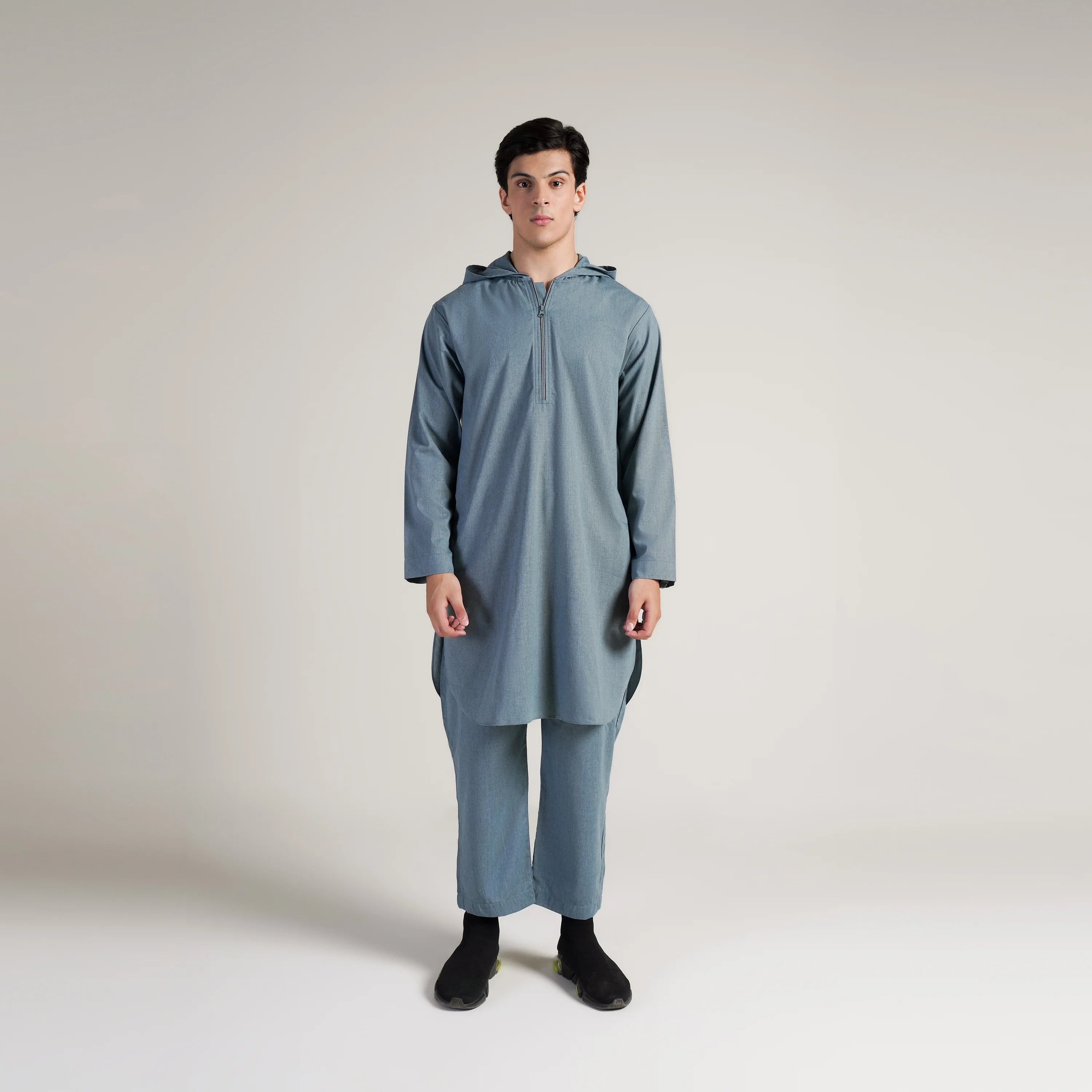 Aegean Teal Contemporary Kurta Hoodie Suit