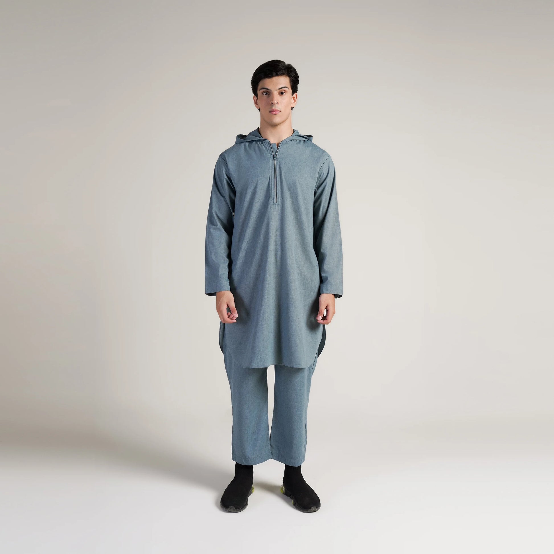 Aegean Teal Contemporary Kurta Hoodie Suit