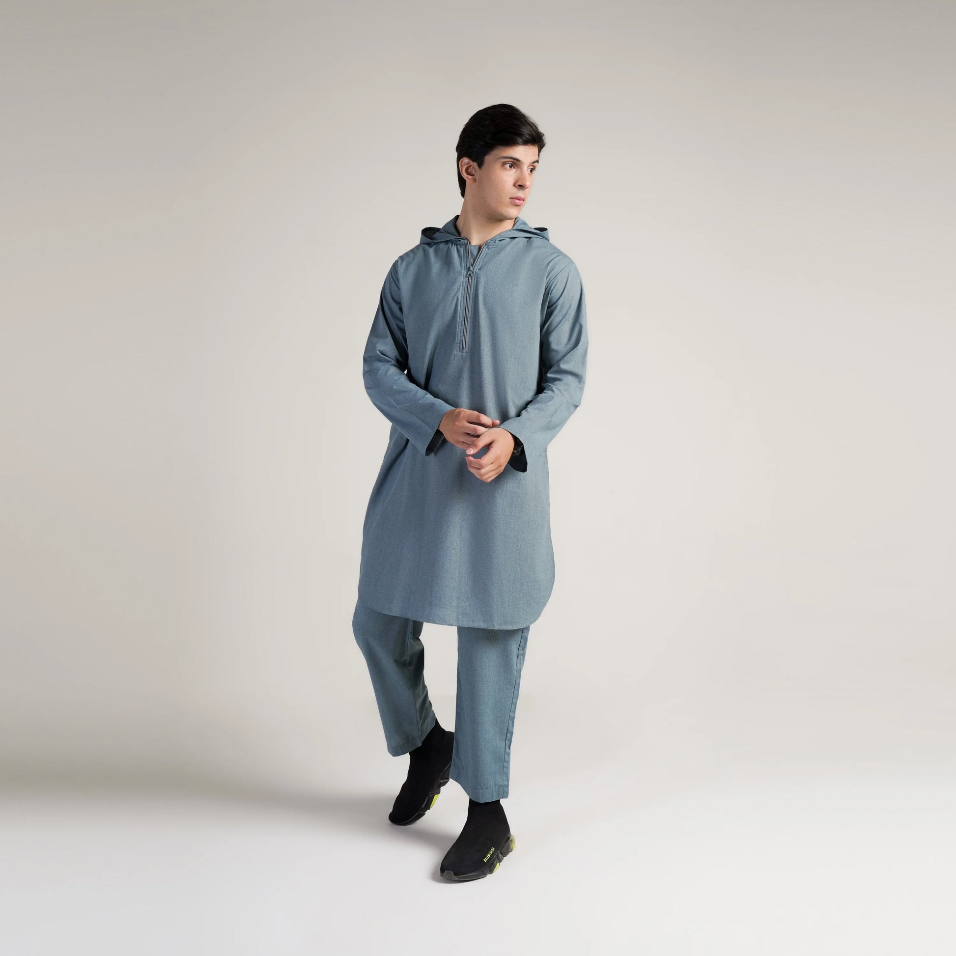 Aegean Teal Contemporary Kurta Hoodie Suit
