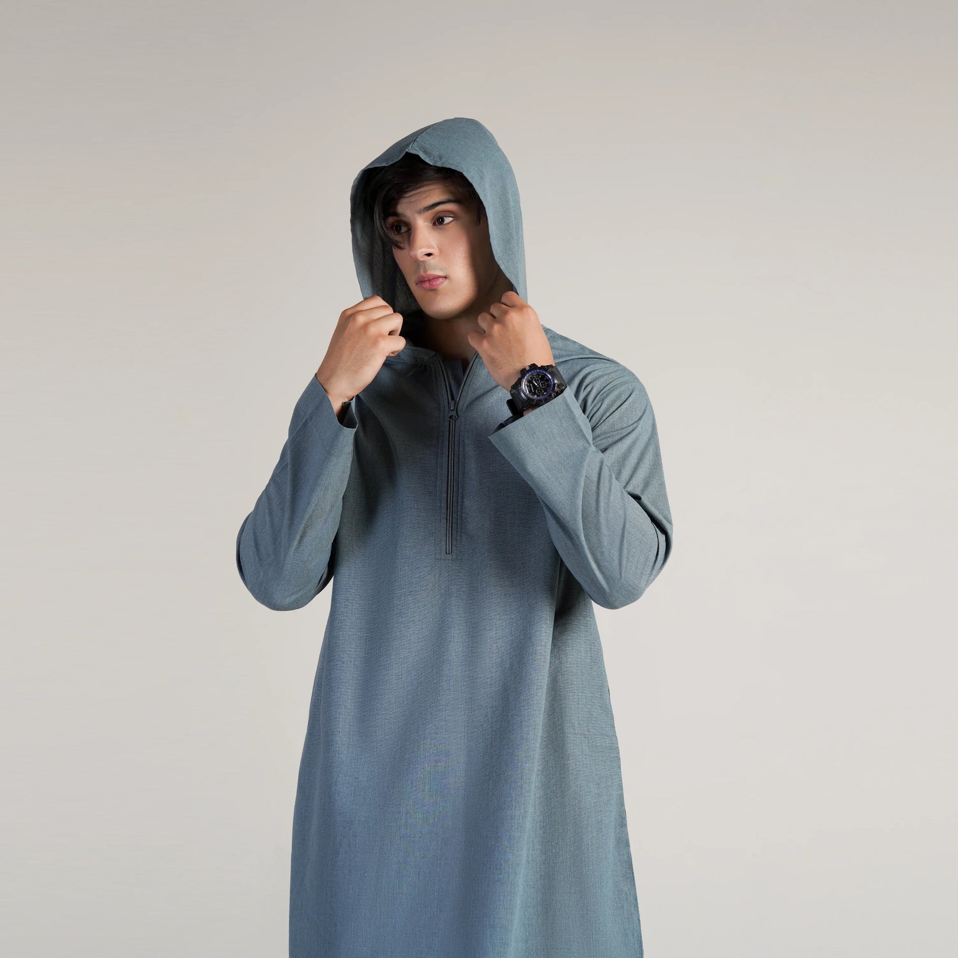 Aegean Teal Contemporary Kurta Hoodie Suit
